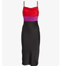 NWT $98 Express  Satin Color Block Tier Cowl Neck Midi Slip Dress XS Black Red