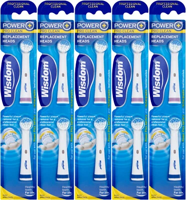 5 x Wisdom Power Plus Electric Toothbrush Replacement Heads