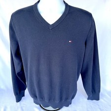 Tommy Hilfiger V-Neck Sweater Men  s XL Long Sleeve Pullover Navy Blue
