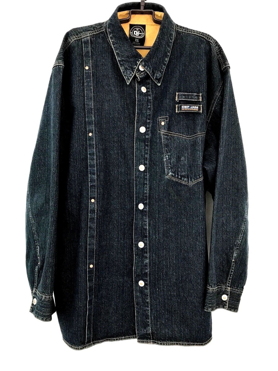DEF JAM University Denim Jacket Shacket Mens 2XL Snap Shirt