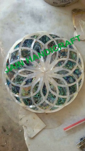 12" white round Marble Table Top center coffee inlay malachite Decor p23 - Picture 2 of 4