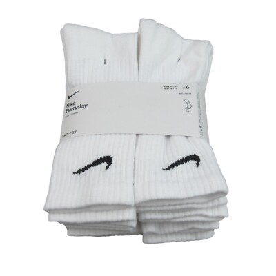 Nike Everyday Cushion Crew Socks White 6 Pack Mens Size 8-12 NEW 