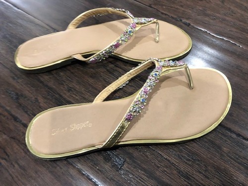 Silver Slippers Girls Ladies Gold Flip Flops Sandals Size 11 - Picture 4 of 5