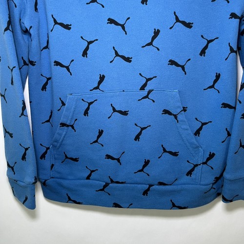 PUMA Hoodie Sweatshirt Youth Boys Size L Large 14/16 Blue All Over Logo Hooded - Picture 3 of 9