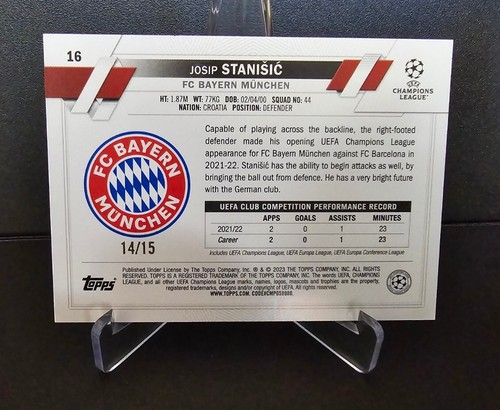 2022-23 Topps UCC Carnaval JOSIP STANISIC Purple Samba /15 #16 Bayern Munich - Picture 2 of 2