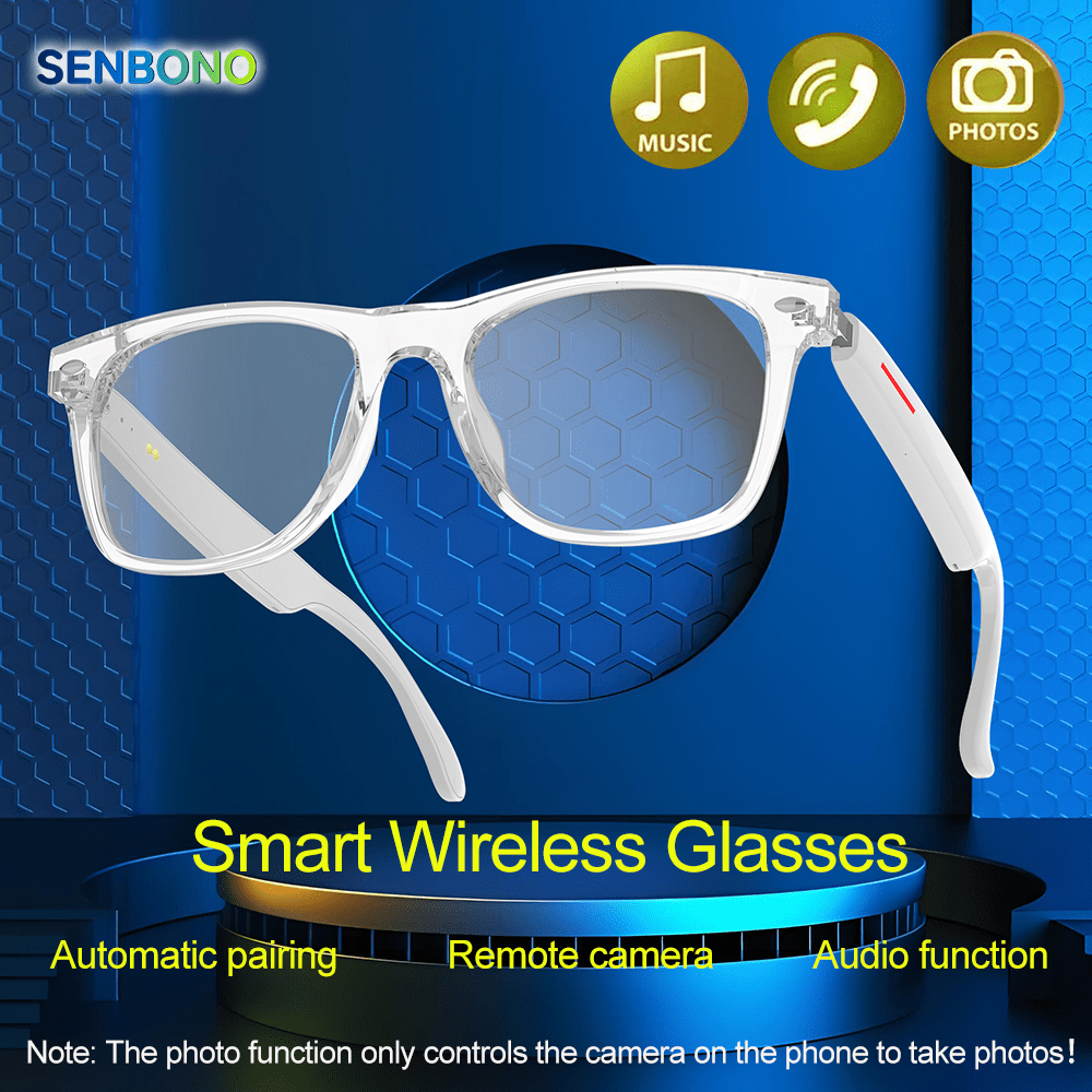 SENBONO SENBONO 2025 New Smart Glasses Built-In Microphone And Speaker,With Wire