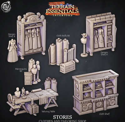 3D Printed Cast n Play Clothing And Tailoring Shop Terrain Essentials 28mm 32mm