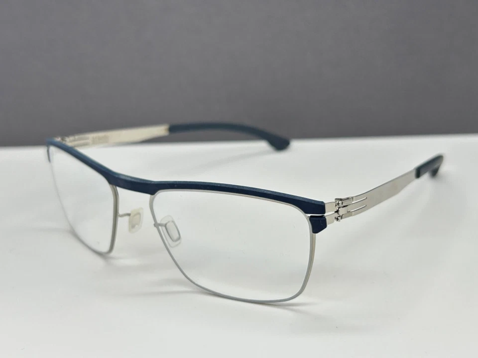 Ic! Berlin Monturas de Gafas Mujer Hombre Azul Plata Cromo Goma Angular Tommy G Foto 4 de 4