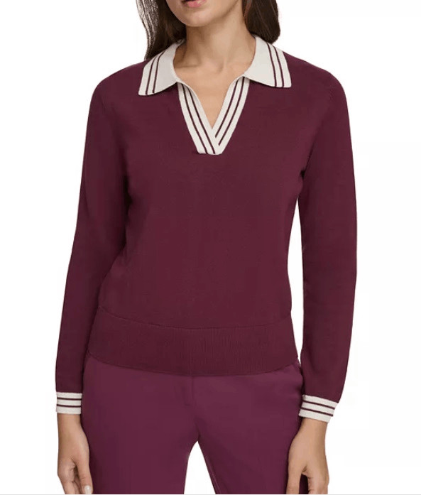 Tommy Hilfiger XL Sweater  Johnny Collar V-Neck  Burgundy Pullover - Cotton