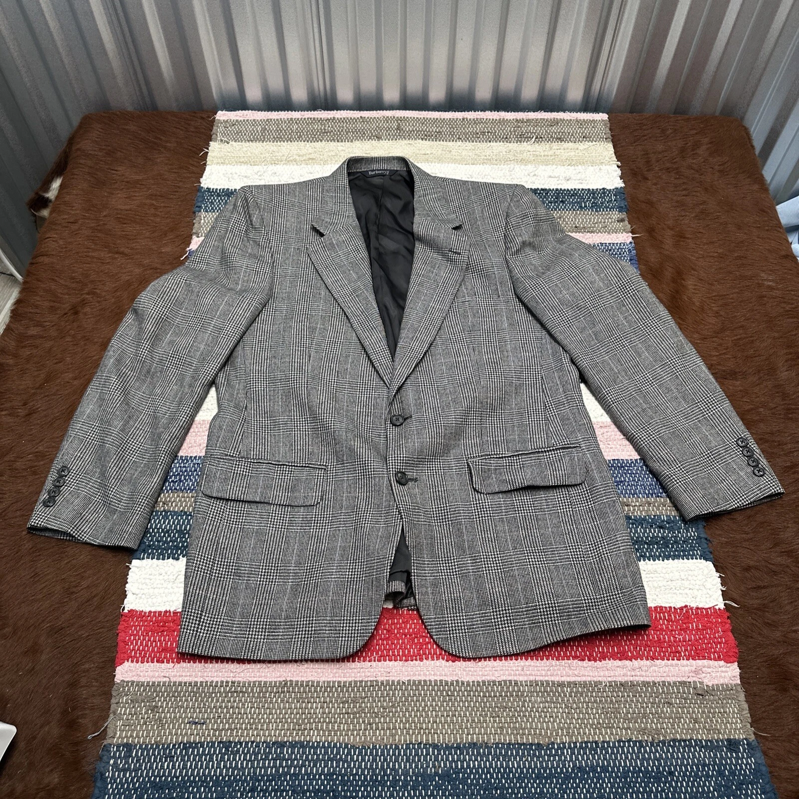 Giacca Abito Vintage Burberrys Uomo Cappotto Blazer Nero Bianco MicroQuadri Lana 42R