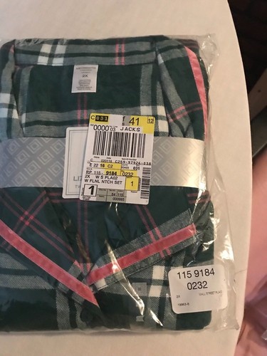 LIZ CLAIBORNE 2-PIECE SLEEP SET 2X WARM PAJAMAS WALL STREET PLAID 100% COTTON - 第 1/6 張圖片