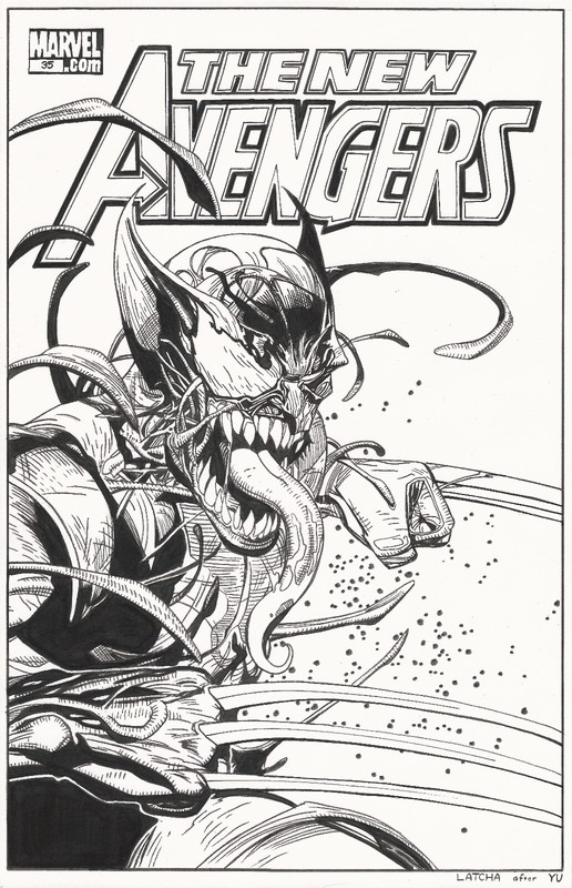 Venom Wolverine New Avengers 35 Cover Recreation Original art Spiderman xmen