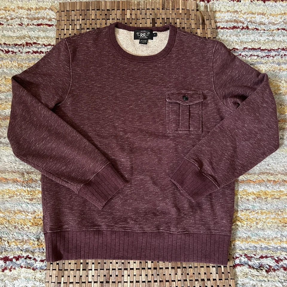 RRL Double RL Ralph Lauren Crew Neck Pocket Sweatshirt Pullover Red Medium M - Image 2 of 4