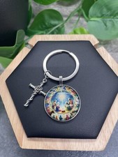 2.5" Silver-Tone Holy Night Keychain 1" Cross Pendant New Free Ship B2605
