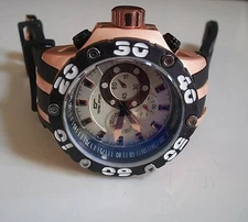 Men's Black & Rose Gold Finish Rubber Band Fashion Dressy Casual Watch