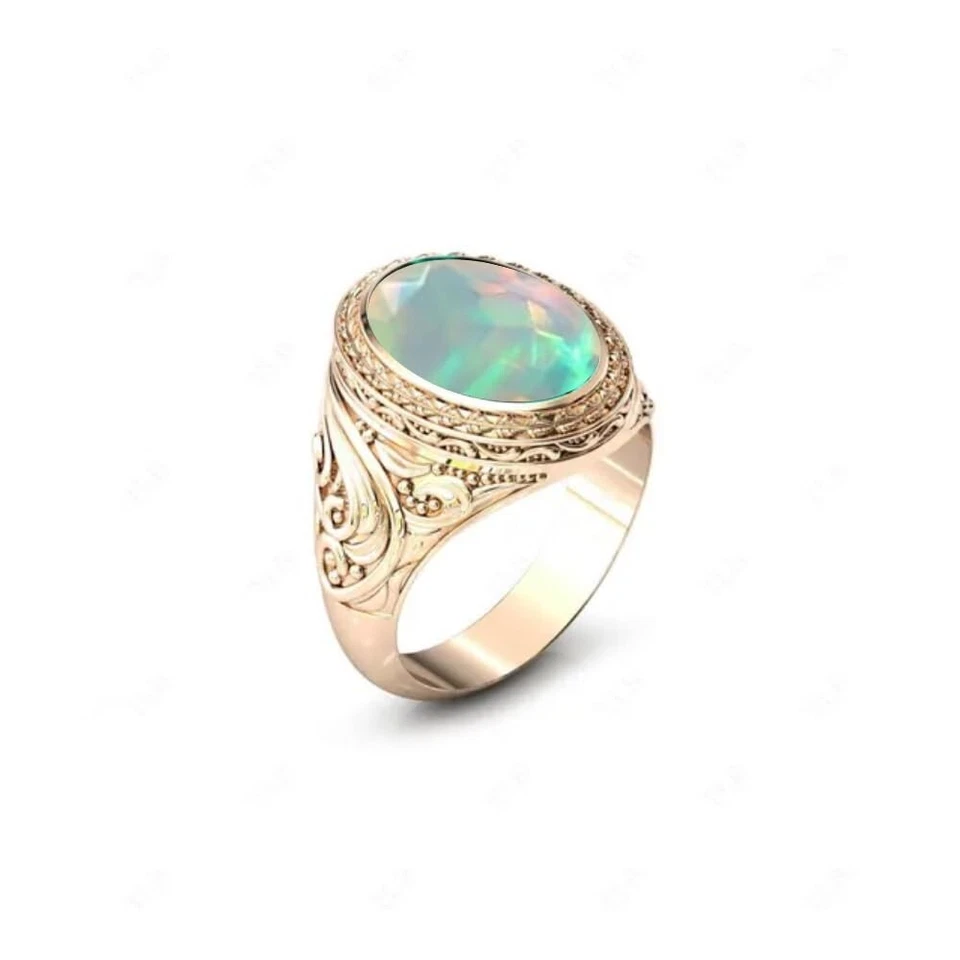 Opal 18K Gold, 10 Carat 17 X 12 mm Gemstone Wedding Signet Ring for Men - Image 2 of 4