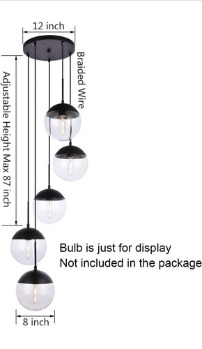 5-Light Sphere Glass Chandelier Ceiling Lights, Modern Elegant Clear Glass Globe - Picture 2 of 7