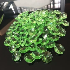 50Pc Green Octagon Glass Beads Crystal Chandelier Prisms Chain Part Suncatcher