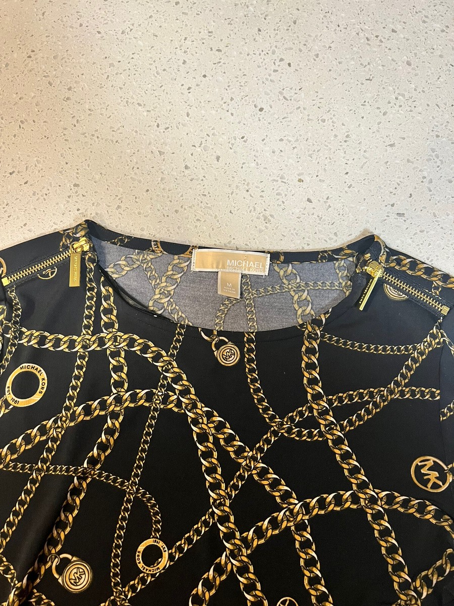 Michael Michael Kors gold chain print black dress size M
