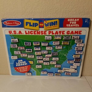 Melissa & Doug License Plate Game Wooden Travel USA License Plate Flip To Win | eBay