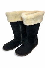 UGG Karyn Cuff Sheepskin Tall Black Boots Size 8 Winter Excellent Condition     