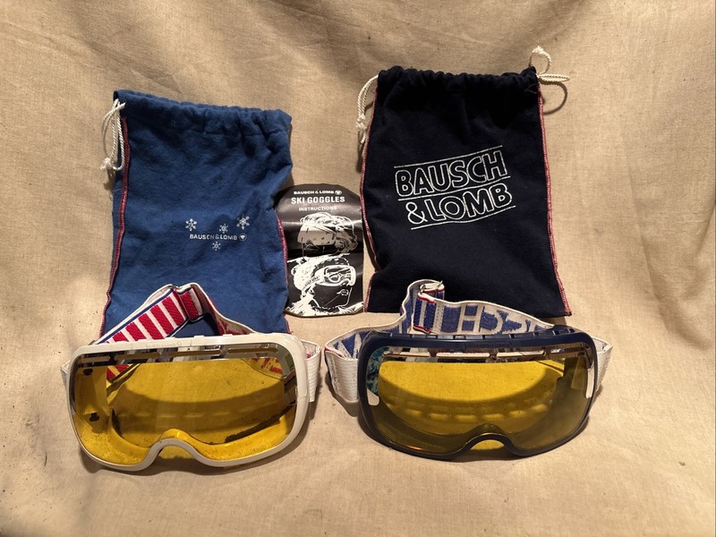Vintage Bausch & Lomb ski goggles 2 Pairs Blue And White With Original Bag/Pouch