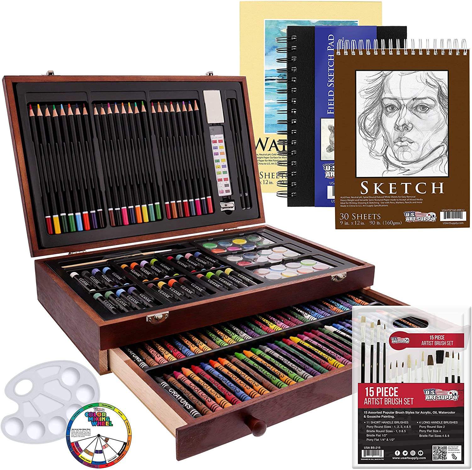 162-Piece Mega Wood Box Artist Kit with Painting, Drawing & 