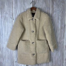 Zara Kids Faux Shearling Lined Jacket Teddy Tan Beige Girls Size 9-10 Cozy Warm