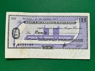 100 Lire 1977 Italien Bolzano Bozen Banknote NOTGELD