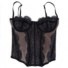 Out From Under Lace Corset Bustier Top Sheer Boned Lingerie Womens Small Black