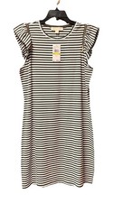 NWT Michael Kors Olive Army Green/White Striped Dress M Flutter Sleeve MSRP $89