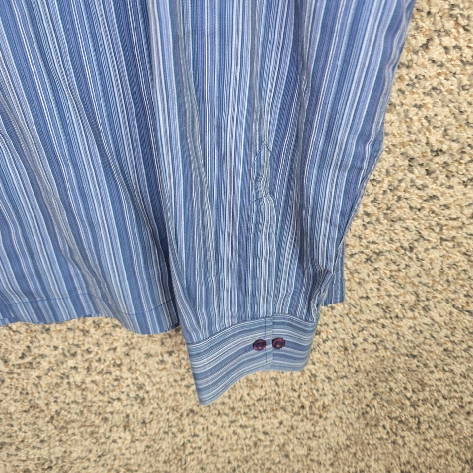 7 Diamonds Shirt Mens Large Blue Striped Button Up Embroidered Cotton Blend - Image 2 of 4