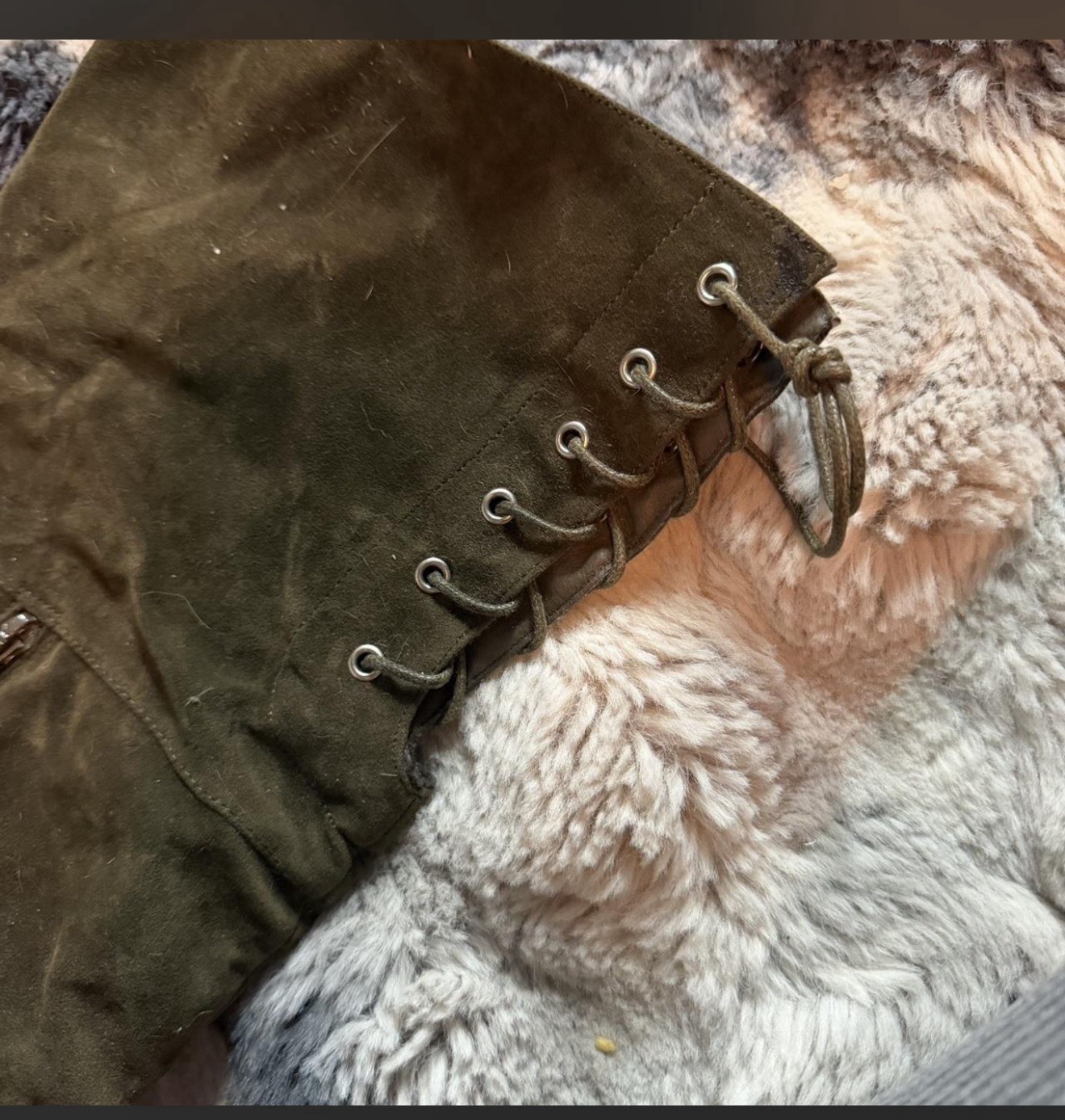 Women's Green Suede Knee High Boots Round Toe Block Heel Zip Lace Size 10