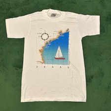 Vintage 90s Oneita Texas Ocean Sailboat T-Shirt Art White Mens M USA Made