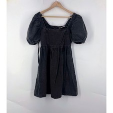 Mittoshop Black Denim Puff Sleeve Mini Dress Square Neck H42432 Small