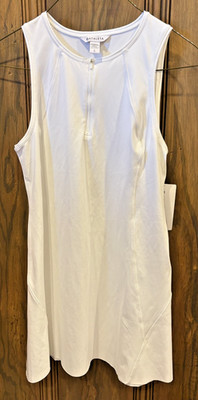 Nwt Damen Athleta Tennis Sport Kleid L Weißes Reißverschluss Elasthan Ärmellos
