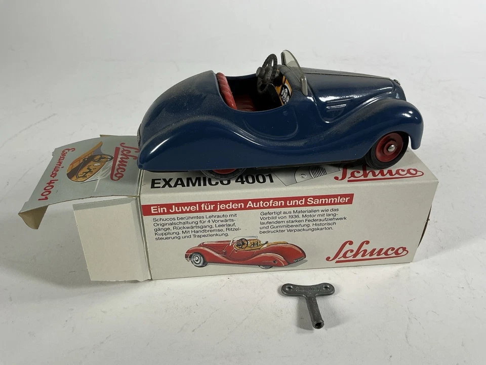Schuco Examico Alemania 4001 Azul Roadster Windup Coche Reproducción 2002 Sin usar, en caja Foto 2 de 4