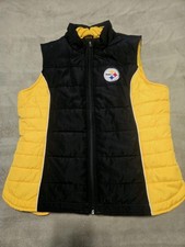 Chaleco acolchado Pittsburgh Steelers NFL para mujer grande negro dorado chaleco acolchado usado en excelente estado