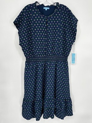 Draper James RSVP XL Extra Large Blue Purple Floral Dress Boho Smocked
