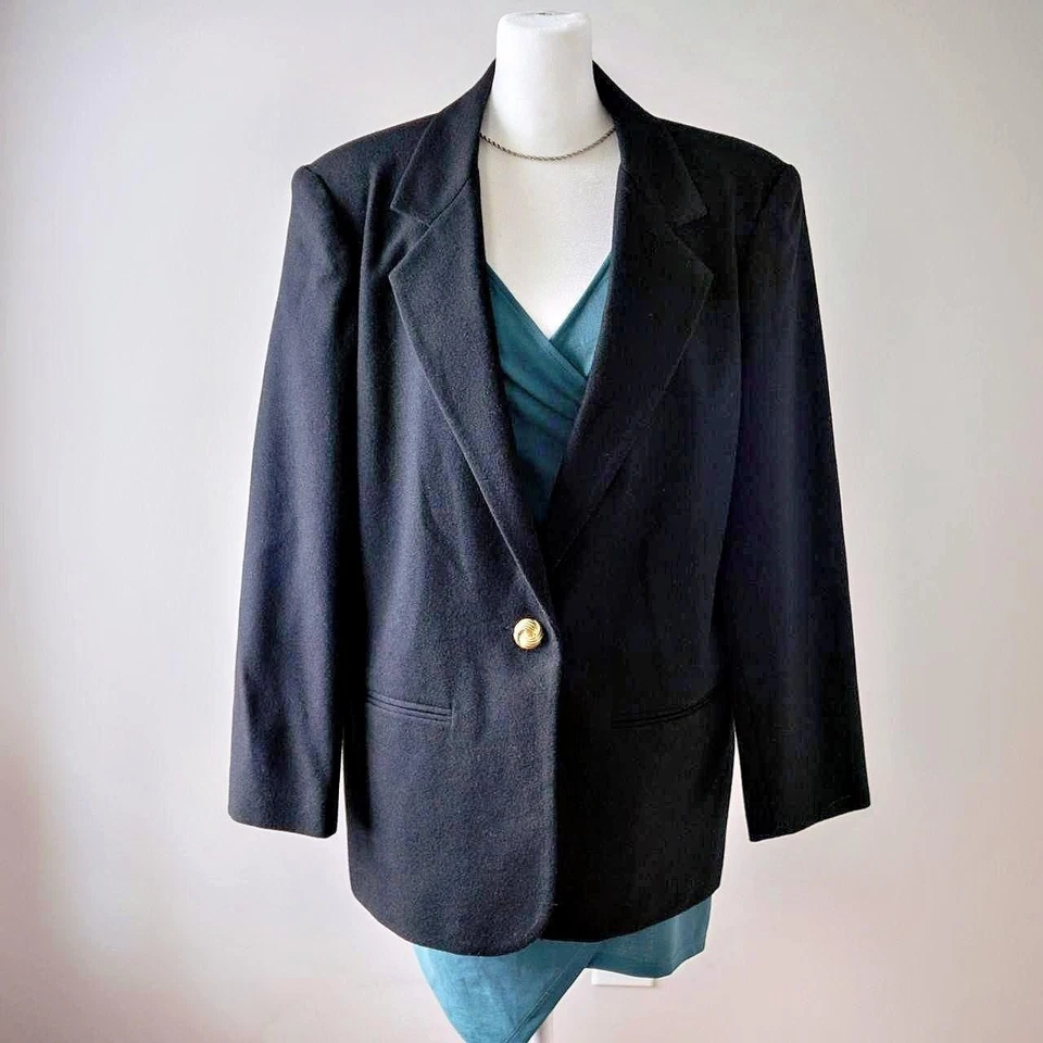 Vintage Savannah Black Pure Wool Gold Single Button Classic Blazer Jacket Office - Image 2 of 4