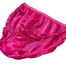 VTG Hanes Sheer Panties Shiny Nylon Gusset Lace 10 Granny 15763 fuchsia hot pink