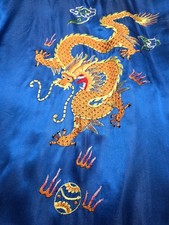 Vintage Unisex Blue 100 Silk Kimono Hand Embroidered Incredible Art