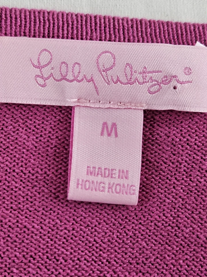Cárdigan para mujer Lilly Pulitzer talla mediana púrpura suéter volantes recortados M Foto 3 de 4