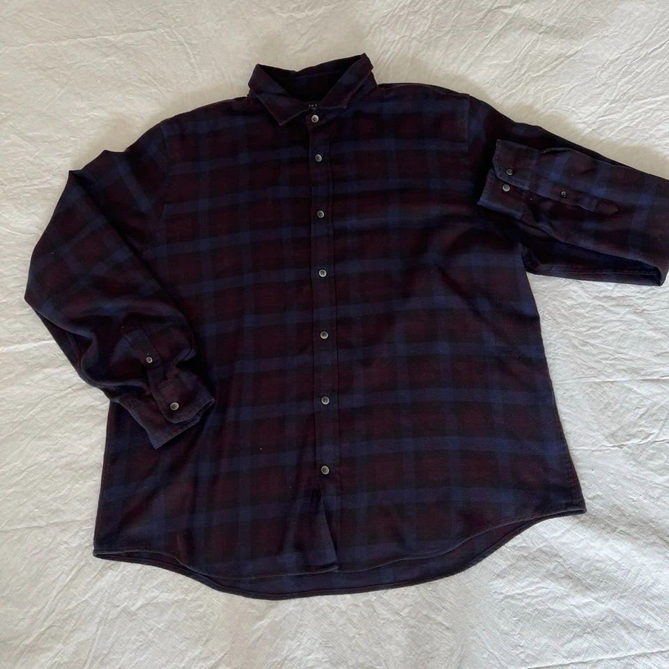 Bloomingdales Shirt Mens Store Flannel Size XL Blue Purple Plaid Button-Down - Image 3 of 4