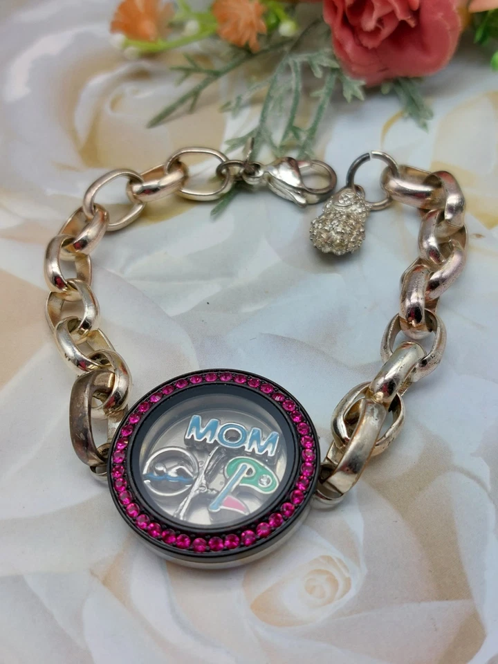 Origami Owl 4 Abalontijas Medallón Tono Plata Pulsera/Colgante Mamá, Golfo, Natación, Esquí Foto 4 de 4