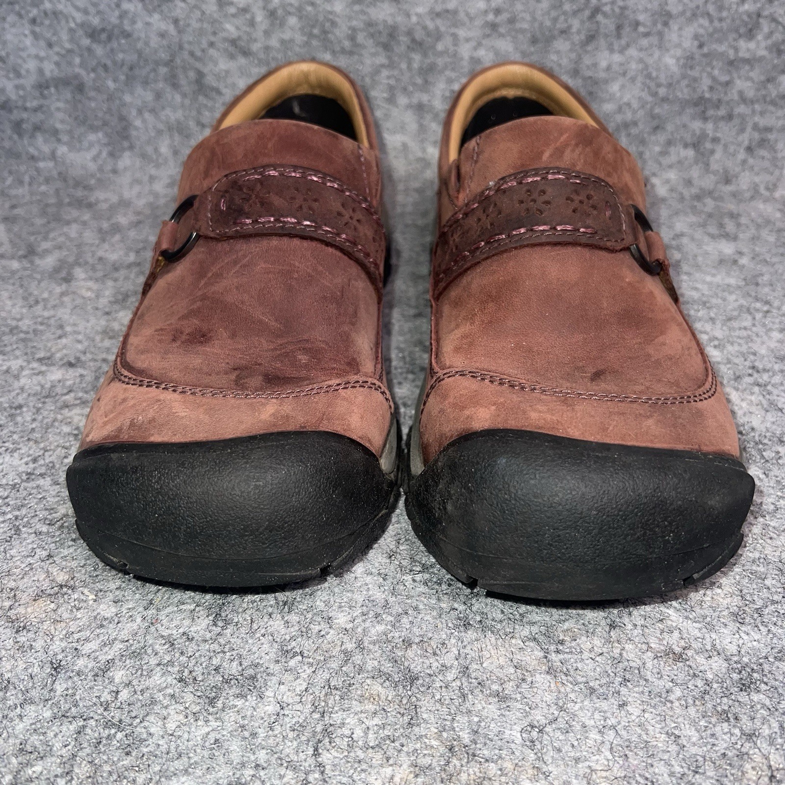 Zoccoli scarpe da trekking Keen donna Kaci pelle marrone pieno fiore slip on taglia US 7