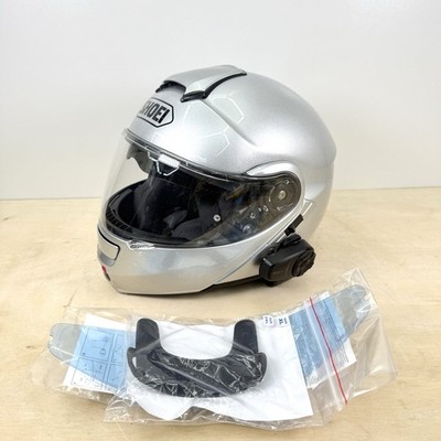 Shoei Neotec Modular Motorcycle Helmet Silver w/ Sena Bluetooth Installed - XL