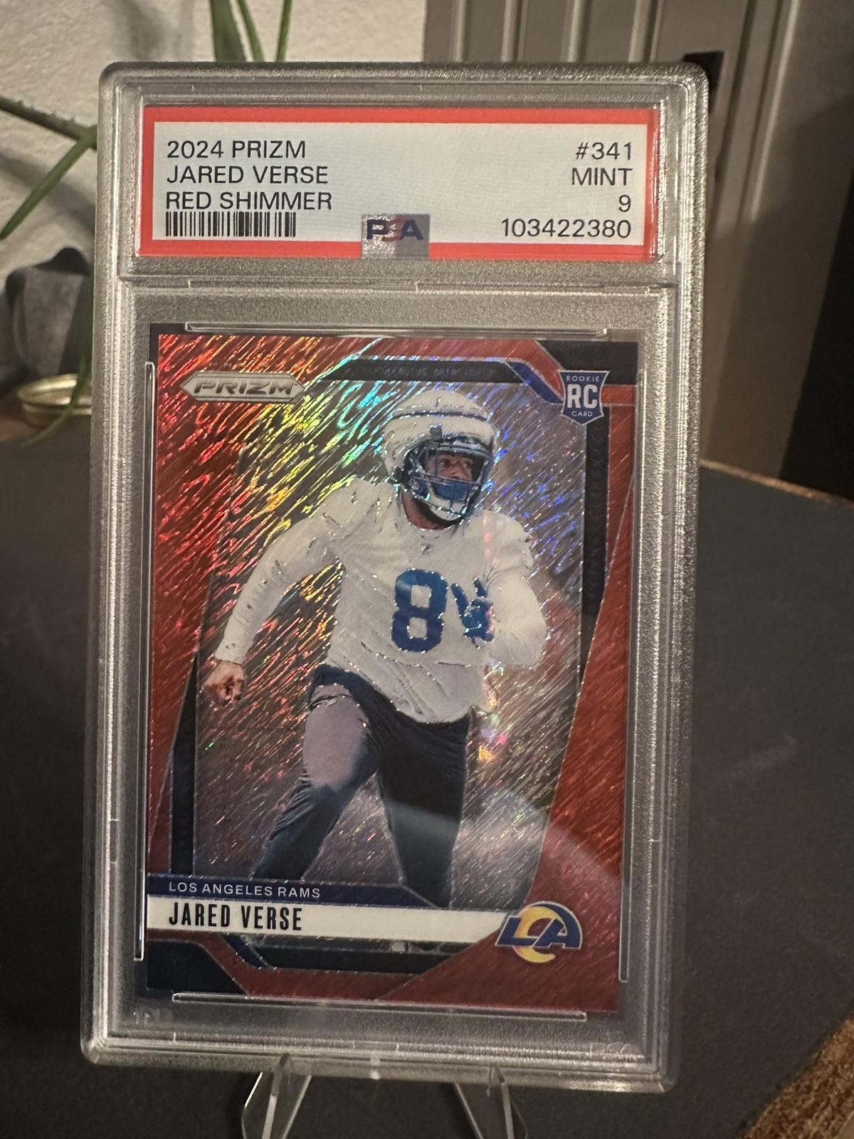 Jared Verse 2024 Panini Prizm #341 Red Shimmer Prizm /35 (RC) RAMS PSA 9