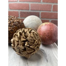 Rustic Decorative Orbs Set 4 Bowl Filler Farmhouse Love Script Ceramic Textured