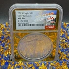 2025 $1 Silver Eagle Early Release NGC MS70 Vegas Label Gold Foil 1 of 2000 Mint
